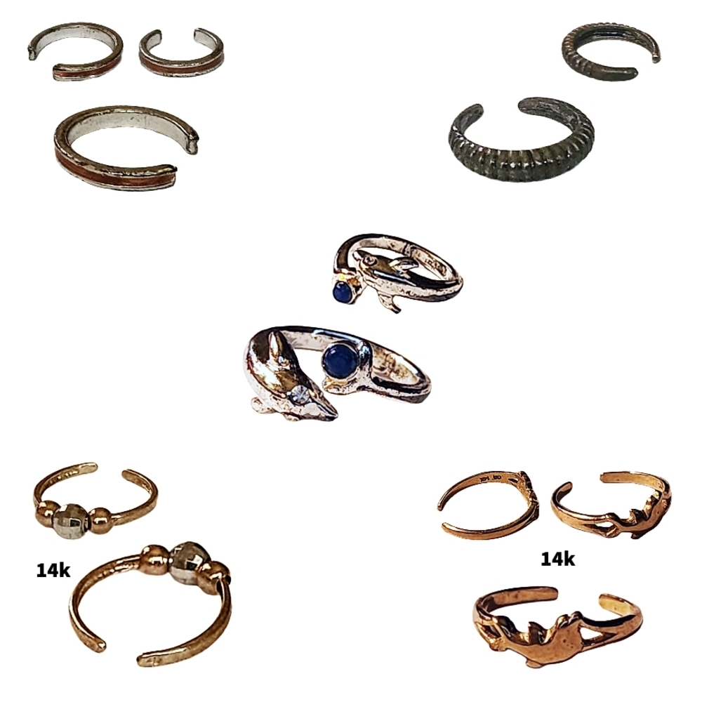 Toe Rings Set Of 5, 14k Gold Dolphin Sterling Silver